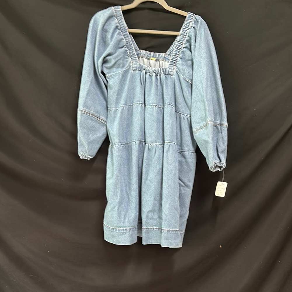 Free People Blue Square Neck Bishop Sleeve Dress